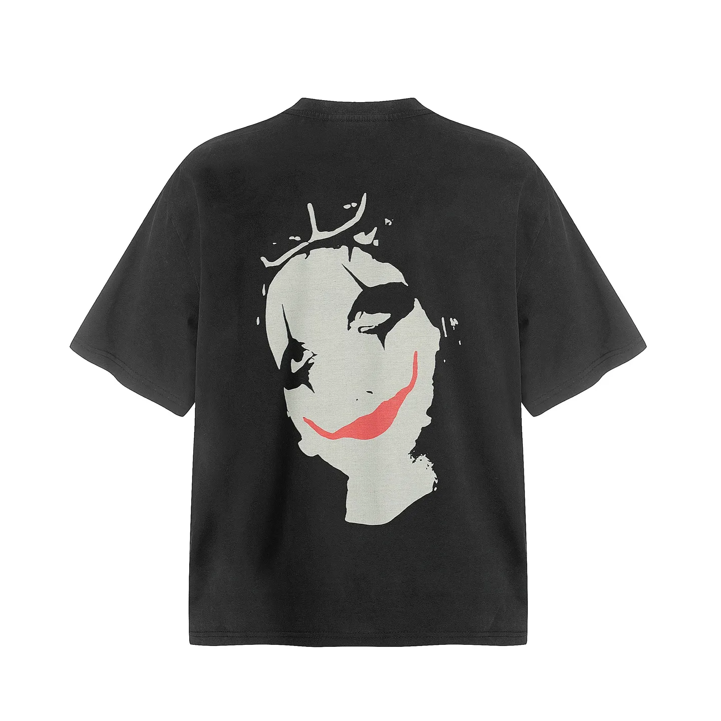 VT9248 P140💰 SAINT Michael "Butterfly Grimace" punk style printed retro washed distressed short-sleeved T-shirt Small neckline design White ink digital direct printing High street retro heavy distressed washed Vintage short sleeves Size: S M L XL